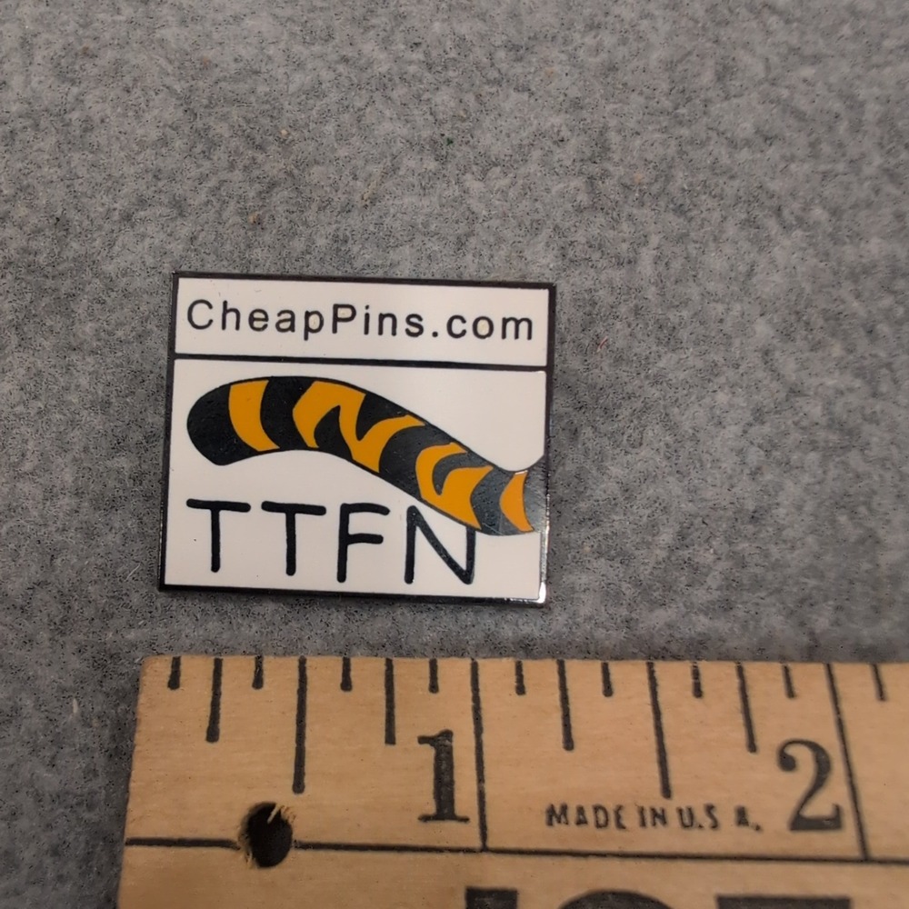 TTFN Tiger Tail Enamel Pin Ta-Ta For Now Square Lapel Pin Tigger Inspired VG+ - Picture 2 of 4